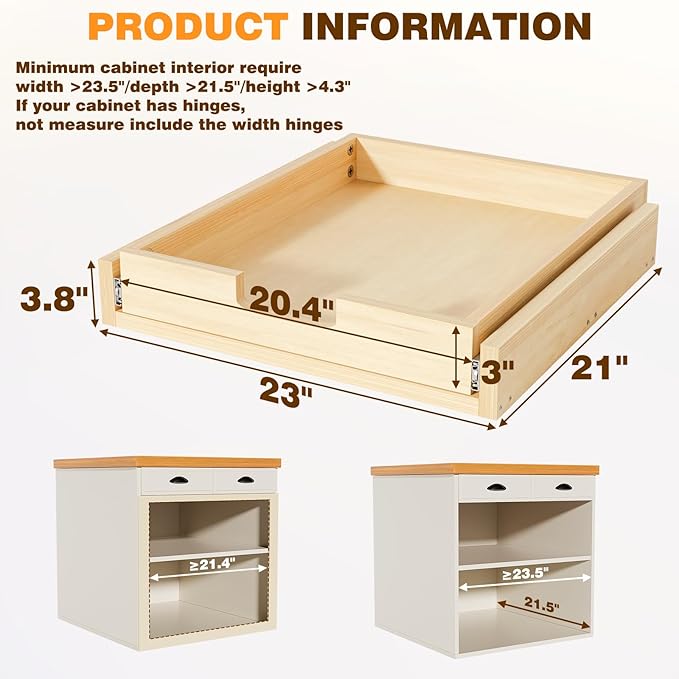 Pullout Cabinet Organizer, 23''W횞21''D횞3''H Slide Out Shelves for Kitchen Cabinets, Pull out Drawers for Kitchen Cabinets, Pantry, Bathroom, & Storage Organization
