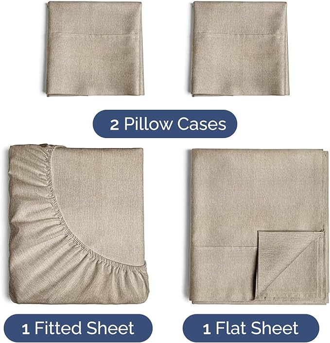Twin 4 Piece Sheet Set - Cooling & Breathable Bed Sheets - Hotel Luxury Bed Sheets for Women, Men, Kids & Teens - Bedding w/Deep Pockets & Easy Fit - Soft & Wrinkle Free - Twin Heathered Beige Sheets