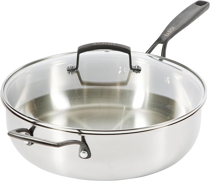 Babish 5-Qt Stainless Steel Saut챕 Pan with Lid ??Heavy Duty Nonstick-Ready, Oven & Induction Safe, Everyday Kitchen Cookware