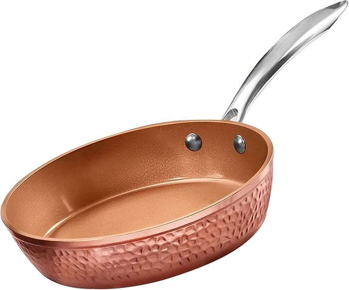 Gotham Steel 10 Inch Hammered Non Stick Frying Pans, Nonstick Frying Pan with Lid, Nonstick Pan, Ceramic Frying Pans Nonstick Skillet, Ceramic Pan, Non Stick Pan, Copper Pan, Dishwasher / Oven Safe