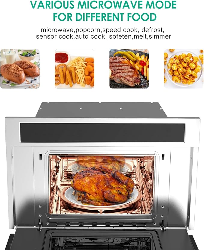 30Inch Microwave Convection Oven, 1.6 Cu. Ft. Built-In Microwave Oven with Air Fryer, Child Safety Lock, Drop Down Door, Touch Control, for Versatile Cooking Solutions