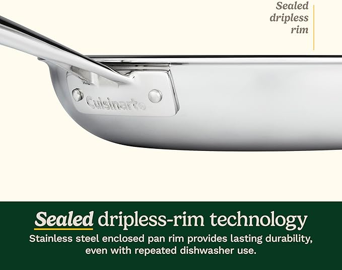 Cuisinart FusionElite+ Nonstick Tri-Ply Stainless Steel Skillet, 8??Skillet Frying Pan with PURELYSEAR Ceramic Nonstick Technology, Scratch Proof, Cool Grip Handles, Dishwasher Safe