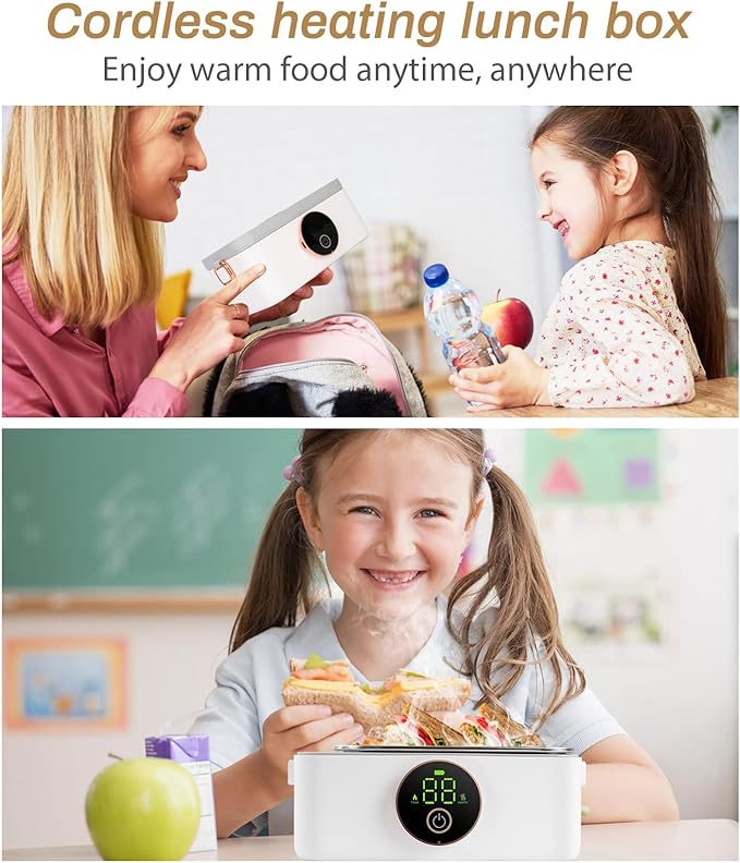 Iridesc Self Heating Lunch Box, 1L Battery Powered Lunch Box with Automatic Heating, 16000mAH Rechargeable Battery Provid Rapid Heating, Designed for Car, Office, Travel, Picnic & outdoor