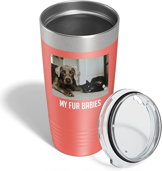 Personalized 20oz (17 Colors) Photo Picture Printed Insulated Stainless Steel Powder Coated Tumbler with Lid ??Customized Mom Mother's Day Gift Gift for Men, Custom Mum Women Dad Men (Coral)