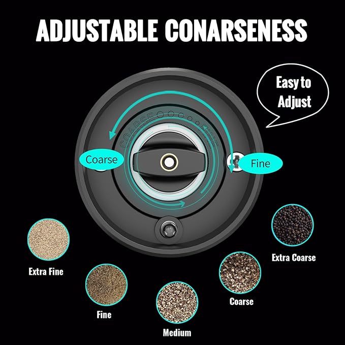 Electric Salt and Pepper Grinder Set, Rechargeable Automatic Salt and Pepper Grinder Set, One Hand Operation with LED Light, Adjustable Coarseness, Refillable, 95ml, Black (2 Pack)