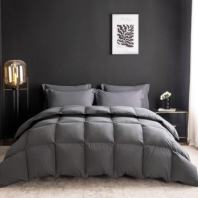 Feather Down Comforter Oversize King Size,Hotel Style Bedding Comforter,750+ Fill Power,1200TC,100% Organic Cotton Fabric,All Season Grey Duvet Insert with 8 Corner Tabs