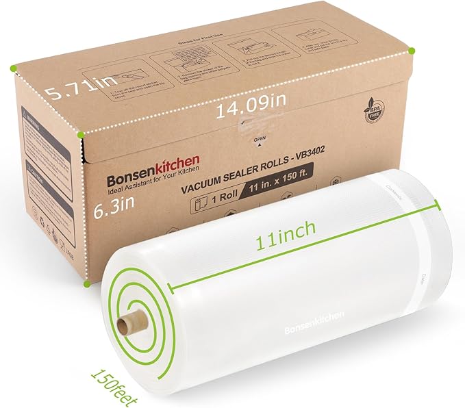 [2025 New] Bonsenkitchen 11??x 150??Vacuum Sealer Bags Rolls with Cutter for Food Storage, Commercial Grade, BPA Free, Great for Meal Prep and Sous Vide Cooking