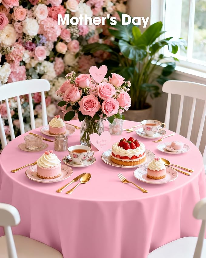 Pureegg Plastic Table Cloth Disposable 12 Pack, 84'' Round Table Cloths, Easter Party, Valentines, Mothers Day Decorations, Tablecloths, Round, Pastel Plastic Cover, Leakproof & Sturdy, Pink
