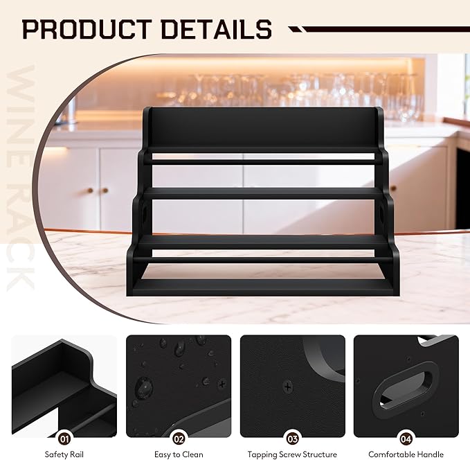 19.6?쓂 x 15.74" D x 12.5" H Inches Versatile 4-Step Coffee Syrup & Water Bottle Organizer Rack Multi-Functional Retro Display Shelf for Kitchen or Bar, Holds Liquor & Spirits, Black