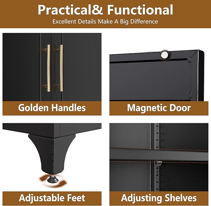 Kitchen Pantry Cabinet, 90" Tall Metal Pantry Cabinet, Food Cupboards with One Drawer, Freestanding Storage Cabinets for Dining, Living Room, Black,16" D x 32" W x 90" H, Assembly Required