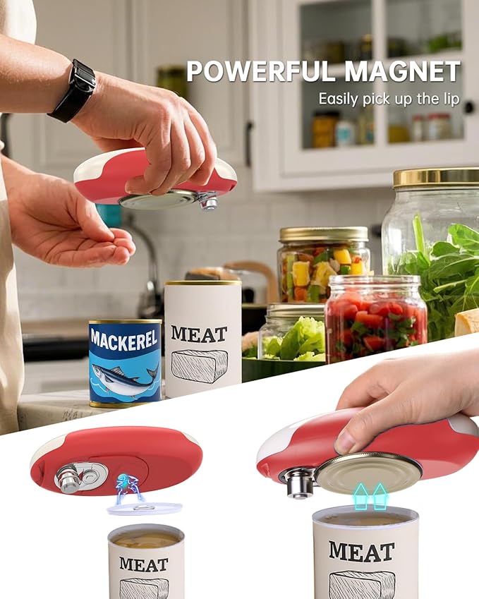 CIRCLE JOY Rechargeable Electric Can Opener, One-Touch Automatic Can Opening with Lid Remover & Smooth Edge Cutting, Food-Safe, Easy to Use for Seniors and Arthritis, Red