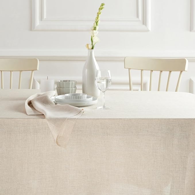 Solino Home Linen Tablecloth for Rectangle Tables 70 x 108 Inch - 100% Pure Linen Flax Table Cloth - Sonoma, Machine Washable Cloth Tablecloth for Spring, Easter