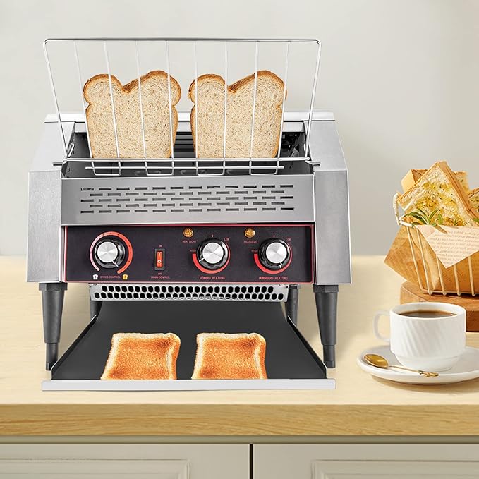 Heavy Duty Conveyor Toaster Oven Electric Bread Oven Industrial Toaster Commercial for Bun Bagel Bread Baked Food with 7 Speed and Front/Back Output Modes (450Slices/H)