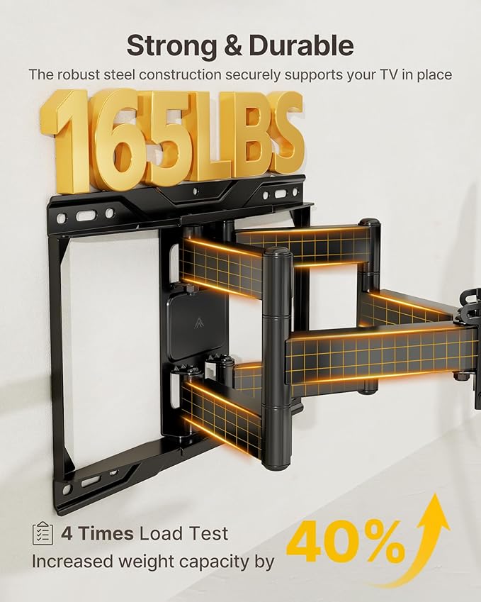 monTEK Heavy Duty TV Wall Mount for 37-90 inch TV up to 165lbs, 4X Load Tested, Full Motion with Dual Articulating Arms, Tool-Free Tilt, Swivel & Extend, VESA 200x100 to 600x400, Fits 12??16" Studs