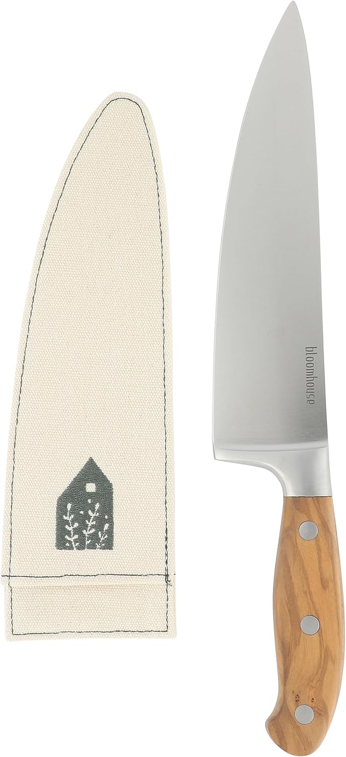 Bloomhouse - Two Time Oprah's Favorite Things Winner - 8-Inch Chef Knife ??German Stainless Steel Blade with Forged Italian Olive Wood Handle, Full Tang Kitchen Knife for Slicing, Dicing & Chopping