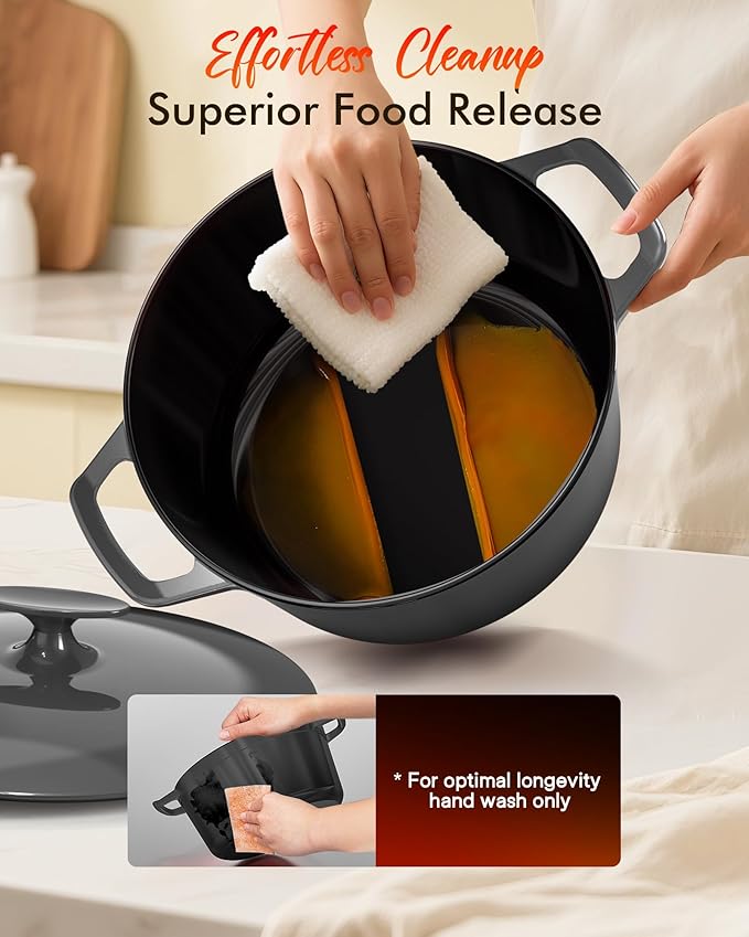 Nuwave 6QT LUX Healthy Enameled Cast Iron Dutch Oven Pot with Lid, Heavy Duty 7-Layer Enamel, Enhanced Rust Protection, Dual Handles, Oven Safe to 500째F for Sourdough Bread Baking, Braise, Stew, Roast