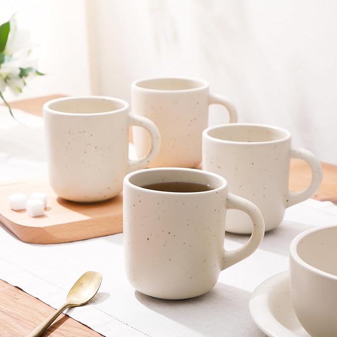 Bloomhouse - Two Time Oprah's Favorite Things Winner - Corsica Clay 4-Piece Mug Set ??Sea Salt White Stoneware Coffee & Tea Cups, Durable Ceramic Drinkware