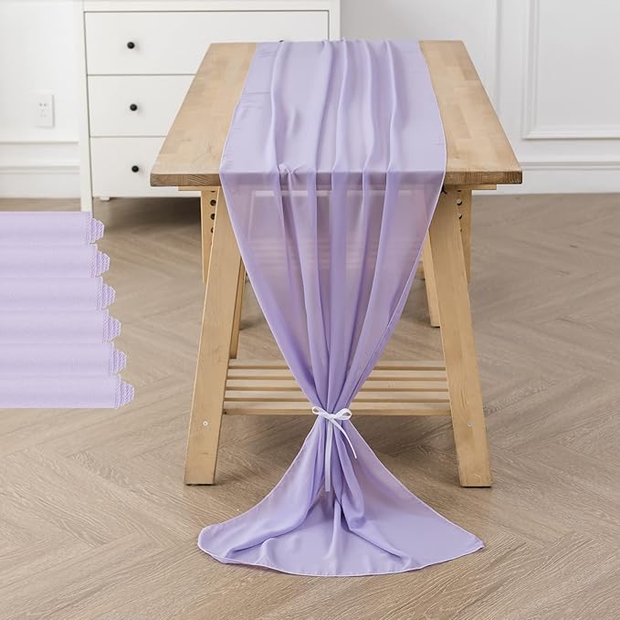 flohar 6Pack 9ft Chiffon Table Runner 14x108 Inch Sheer Romantic Table Runner for Wedding Birthday Party Bridal Shower Outdoor Decoration-Lavender