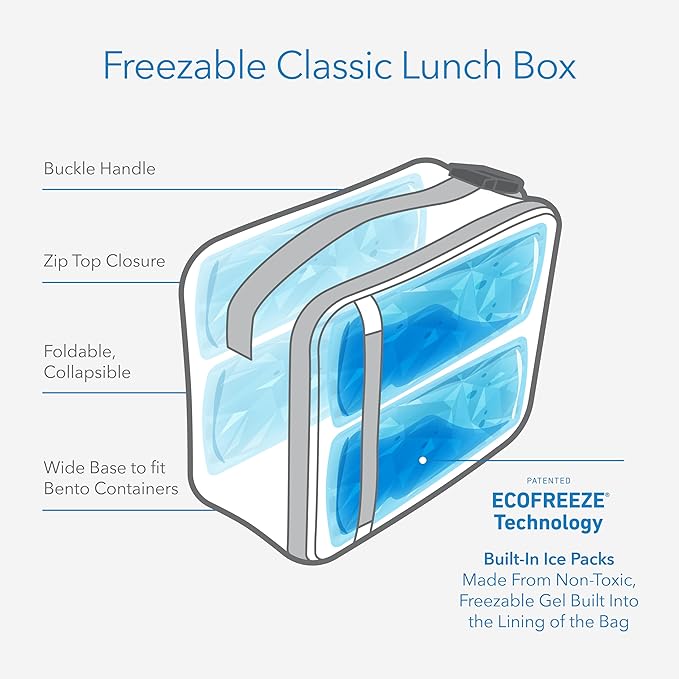 PackIt Freezable Classic Lunch Box, Gray Fog, Built with EcoFreeze짰 Technology, Collapsible, Reusable, Zip Closure With Front Pocket and Buckle Handle, For Work Lunches and Fresh Lunch On the Go