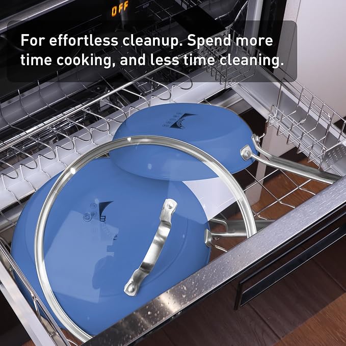 MsMk 5-Piece Ceramic Non Stick Pans Set 8, 10, 12 Inch Frying Pans, 10inch and 12 Inch with Tempered Glass Lids, Stay-Cool Handles, Oven Safe 700?? Compatible with All Cooktops