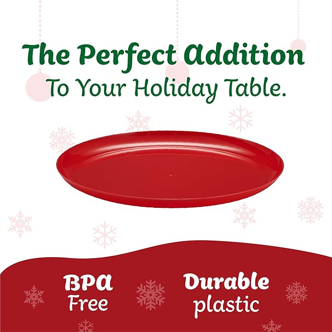 PLASTICPRO 30 Pack 8.6'' Christmass Red Plastic Party Plates Edge Collection Premium heavyweight Elegant Disposable Tableware Dishes