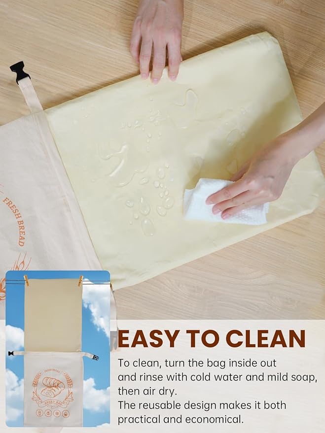 2 Pack Beeswax Bread Bags with Zipper, XL(13x17in) Sourdough Bread Storage for Homemade, Freezer Storage Bag to Keep Fresh, Cotton Beeswax Container, Baguette Bag with Liner, Kitchen Baking Supplies
