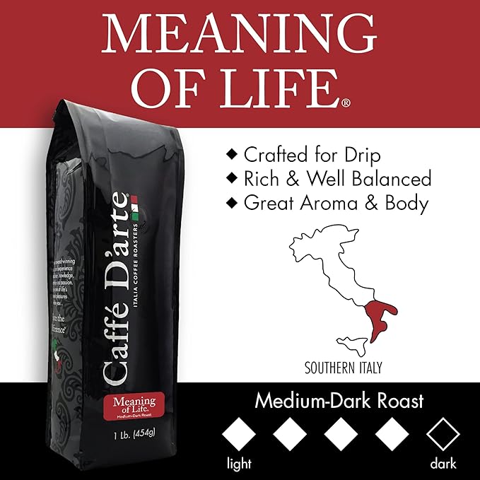Caffe D'arte Meaning of Life Whole Bean Coffee ??Medium Dark Roast, Rich & Well-Balanced Flavor with Great Aroma, Crafted for Drip Brewing, Fresh Roasted in Seattle, 1 Pound (Pack of 2)