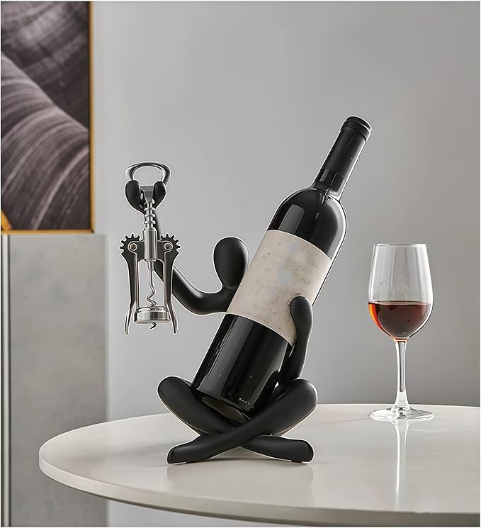 XINXUAN Modern Wine Bottle Holder, Resin Hollow-Out Design Decorative Wine Rack(Black)