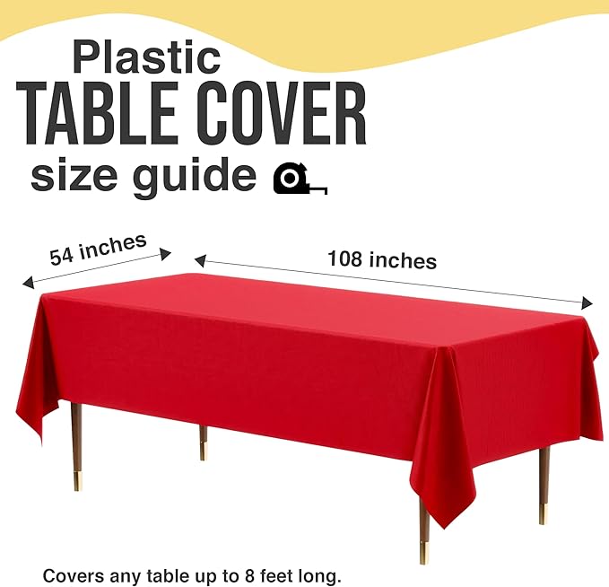 Exquisite 66% Thicker Premium Plastic Table Cloth Rectangle Table Cover 0.5 Mil 24 Pack Red Table Cloth 54 Inch x 108 Inch Disposable Tablecloth Won't Tear Easily Like Cheap Thin Brands