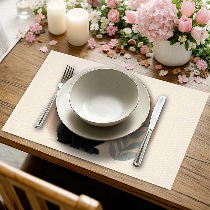 Jauageon Black Bunny Rabbit Placemat Set of 4 Spring Summer Placemats Seasonal Eucalyptus Table Mats for Indoor Outdoor Home Kitchen Dining Decor Party Farmhouse Burlap Table Mats 12x18 Inch