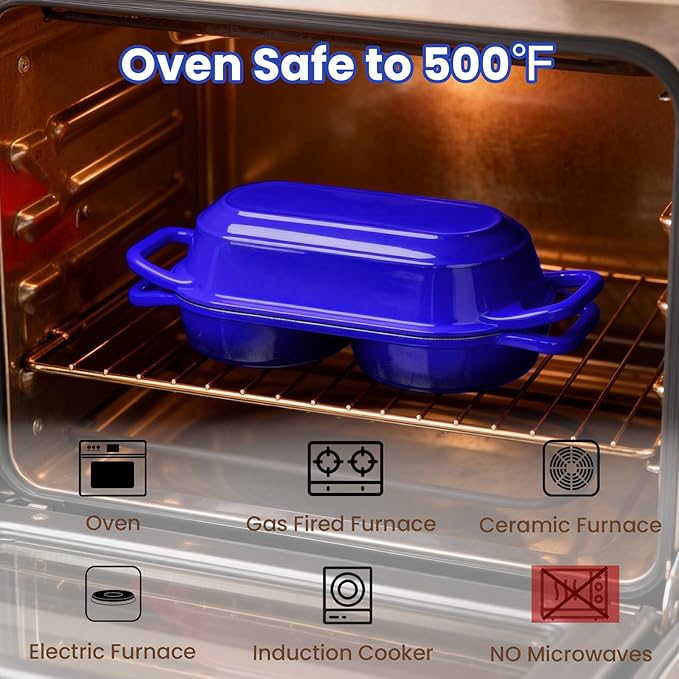 YONILL Mini Double Dutch Oven for Sourdough Bread Baking - Enameled Cast Iron Dutch Oven Pot with Lid and 5" Banneton Bread Proofing Basket Kit, Dual Round Bread Loaf Pan for Homemade Baking (Dark Blue)