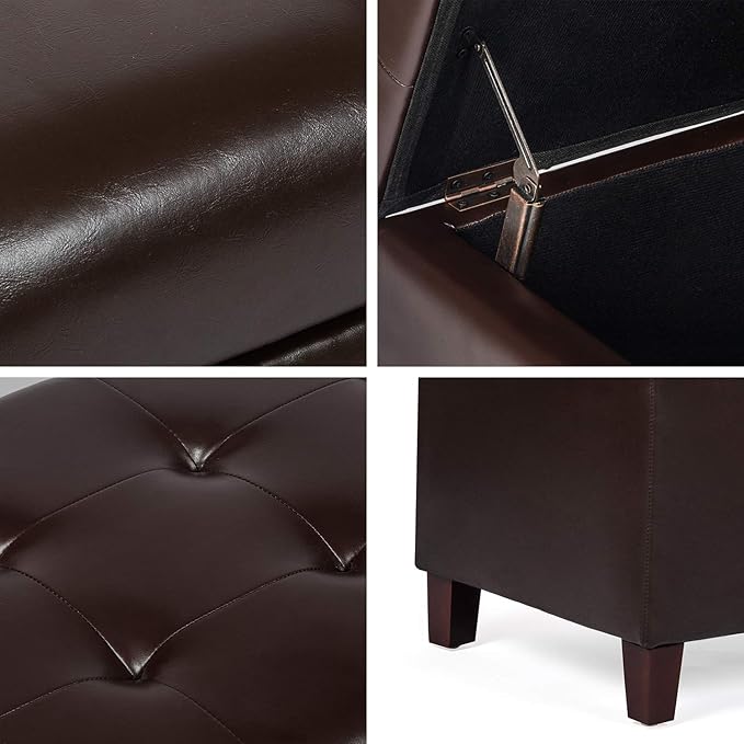Asense Storage Ottoman Bench, Faux Leather Upholstered End of Bed Bench with Safety Hinge Wooden Legs, for Entryway Bedroom (Chocolate Brown, 33.3")