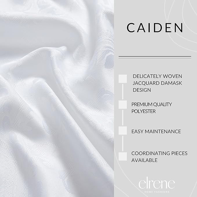 Elrene Home Fashions Caiden Elegance Damask Waterproof, Stain & Wrinkle Resistant Fabric Tablecloth, 60" x 84" Oval, White
