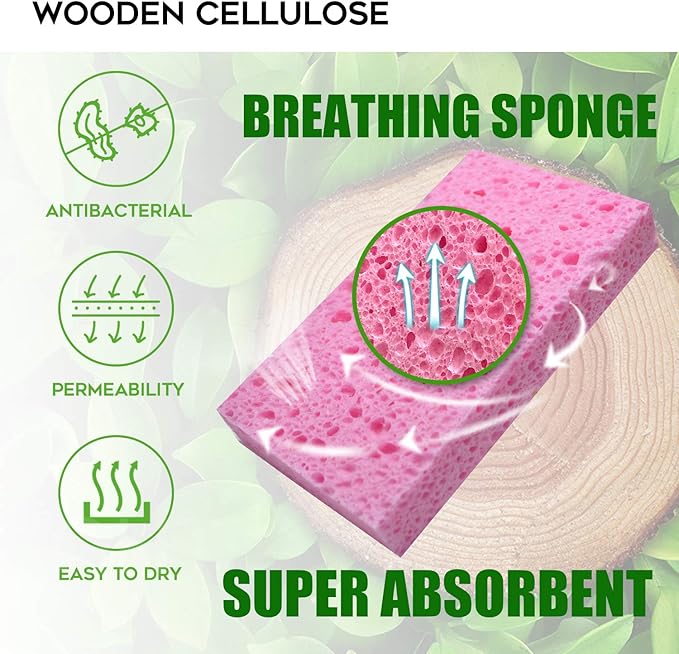 Compressed Cellulose Kitchen Sponges 12Pack竊똍on-Scratch Biodegradable Natural Colorful Sponge Scrub for Dishes Cleaning,Funny DIY Sponge for Kids