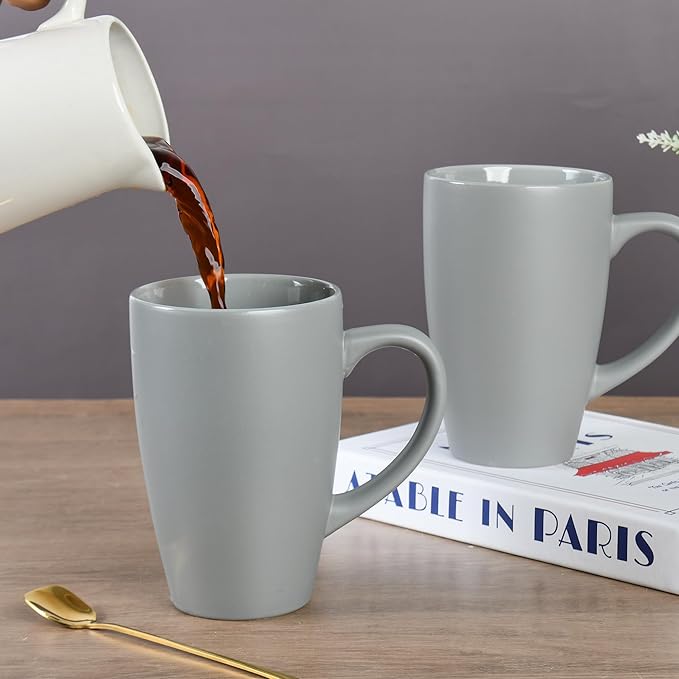 20oz Extra Large Ceramic Tall Coffee Mugs Set for Coffee Tea Hot Cocoa set of 4 Dishwasher & Microwave Safe (Matte gray)