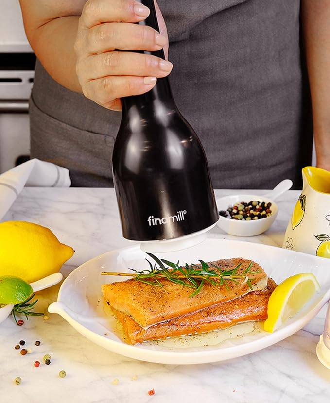 FinaMill Classic Battery Spice Mill ??Battery Operated Salt and Pepper Grinder Set, Includes 2 Interchangeable Spice Pods, Adjustable Coarseness, Ceramic Grinder, LED Light, Kitchen Gifts for Women
