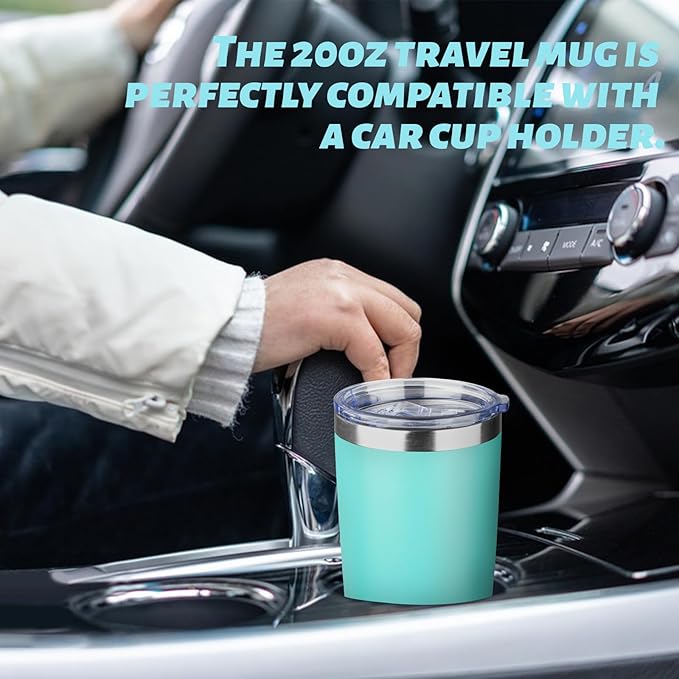 ATIKZHE 20oz Tumbler with Straw and Brush, Stainless Steel Vacuum Insulated tumbler, Double Wall Insulated Coffee Tumbler for Outdoor, Home, Travel,Office (Light Green,1pcs)