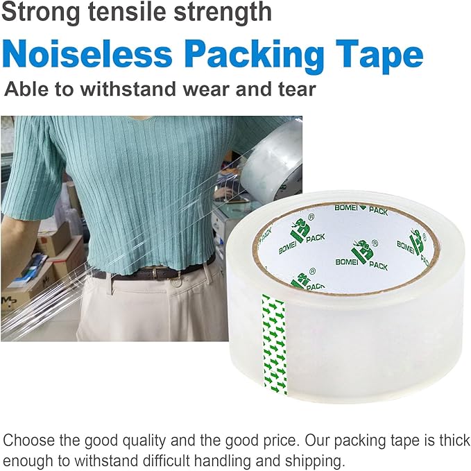 BOMEI PACK Heavy Duty Clear Packing Tape,2 Rolls with refillable Dispenser,Noiseless Packaging Tape 1.88 Inches x 55 Yards,Industrial Grade Boxes Shipping Tape for Moving,Mailing and Storages