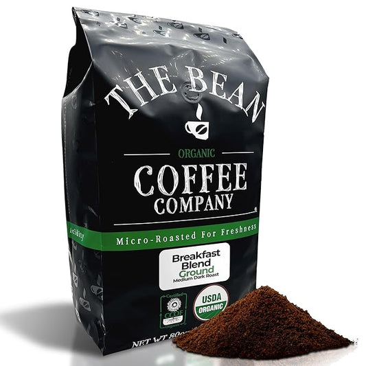 The Bean Organic Coffee Company Breakfast Blend, Medium Dark Roast, Ground Coffee, 5-Pound Bag,Caf챕 molido tostado organico
