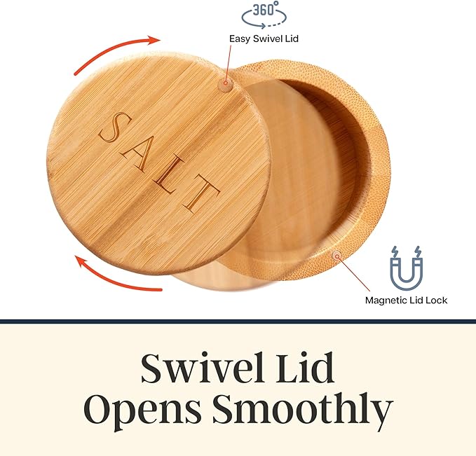 Totally Bamboo Salt Cellar ??Wooden Salt Box with Magnetic Lid for Countertop Storage, 6 oz Capacity