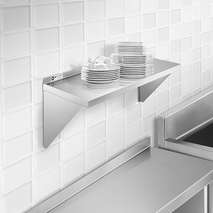 KUTLER Stainless Steel Shelf - 18" x 36", NSF Commercial Wall Mount Shelves with Backsplash, Floating Metal Shelving for Restaurant, Kitchen, Home