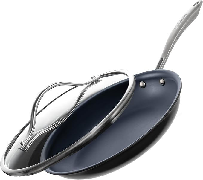 Guy Fieri's Flavortown Laser Titanium 12??Fry Pan with Lid - Non-stick Cookware Without PFAS, PTFE, or PFOA, 3x More Durable, Dishwasher Safe, Oven Safe