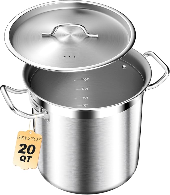 20 Quart Soup Pot with Lid ??Stainless Steel Stock Pot, Heavy Duty Cooking Pot for Soup, Pasta, Stew ??Induction & Oven Safe, Commercial & Home Use