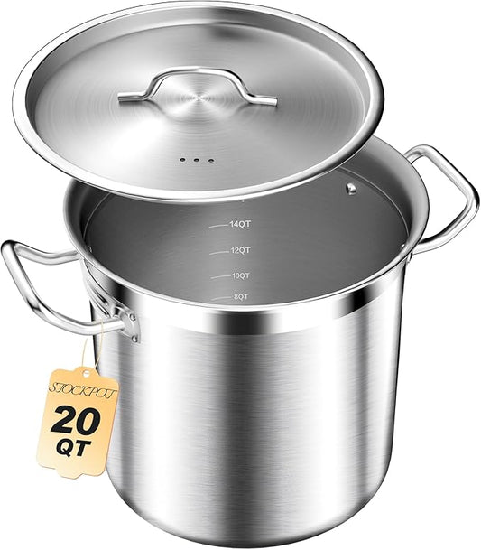 20 Quart Soup Pot with Lid ??Stainless Steel Stock Pot, Heavy Duty Cooking Pot for Soup, Pasta, Stew ??Induction & Oven Safe, Commercial & Home Use