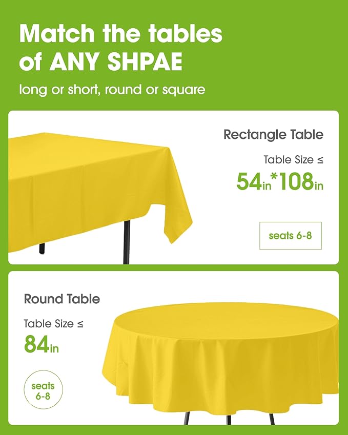 Pureegg Plastic Table Cloth Disposable 12 Pack, 54 x 108 Inch Table Cloths, Easter Party, Decorative Tablecloths, Rectangle, Lemon, Pastel Plastic Cover, Leakproof & Sturdy, Yellow
