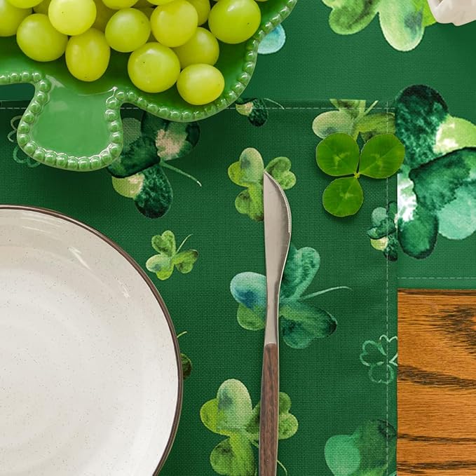 Artoid Mode Green Lucky Shamrock St. Patrick's Day Placemats Set of 4, 12x18 Inch Seasonal Spring Table Mats for Party Kitchen Dining Decoration