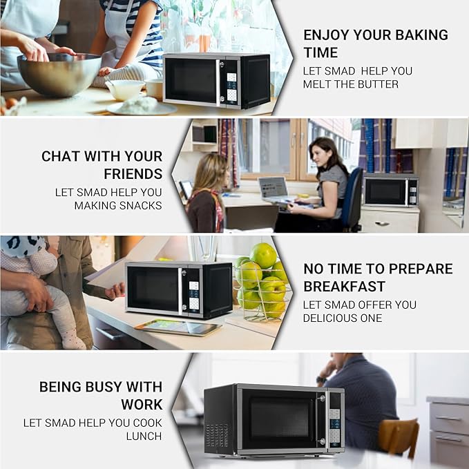 Smad 0.7 Cu.Ft Small Microwave Small Space, Mini Microwave with 6 Auto Menus and Child Lock, 700W Countertop Oven for Apartments, Dorm and Kitchen, Stainless Steel