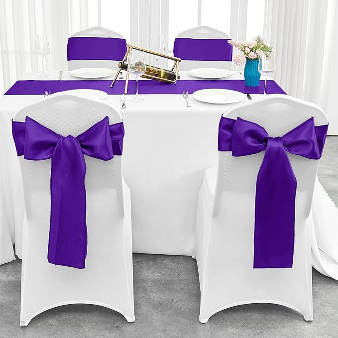 10-Pack Purple Satin Table Runner 12 x 108 Inch Long Bright and Smooth Silk Fabric Table Runner for Wedding Banquet Birthday Party Decoration