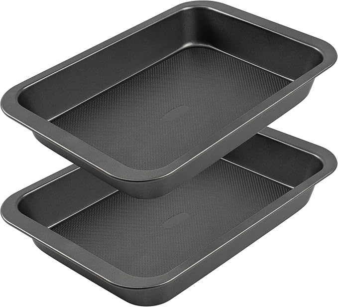 Tiawudi Cake Pan, Nonstick Baking Pan for Cake, Bread, Brownie or Lasagna, Heavy Duty Baking Dish with Diamond Texture Pattern and Wide Grips, Set of 2