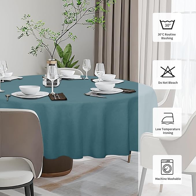 Easy-Going Faux Linen Waterproof Spill-Proof Tablecloth Stain Resistant Round Table Cloth Wrinkle Free Decorative Fabric for Kitchen, Dining, Party, Weddings, Restaurants (60 in-Round, Turquoise)